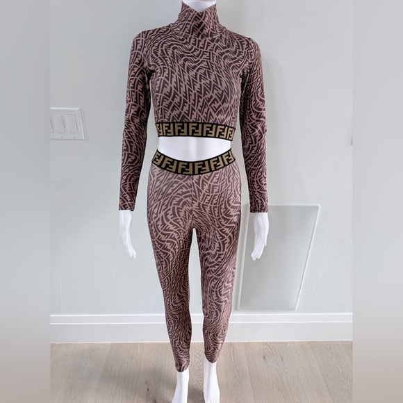 Fendi Geometric Matching Leggings Set - Brown and Black size XS/S - Picture 10 of 16
